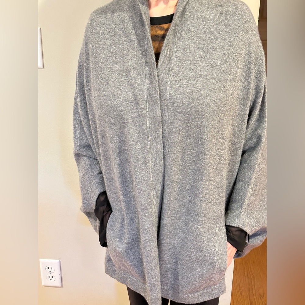 Gray 100% Cashmere Open Front Cardigan